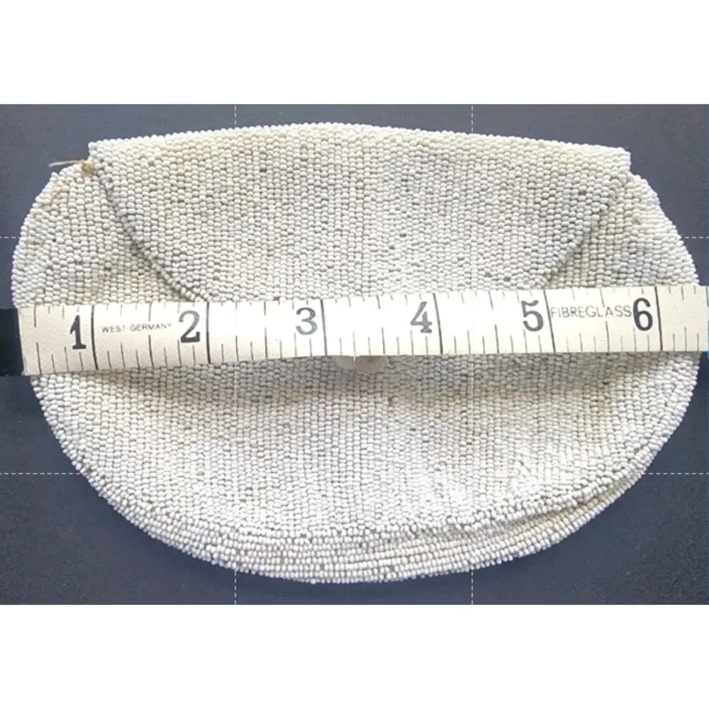 Antique 1920s Micro Beaded Belt Purse Ivory Belgium Flapper Coin Pouch